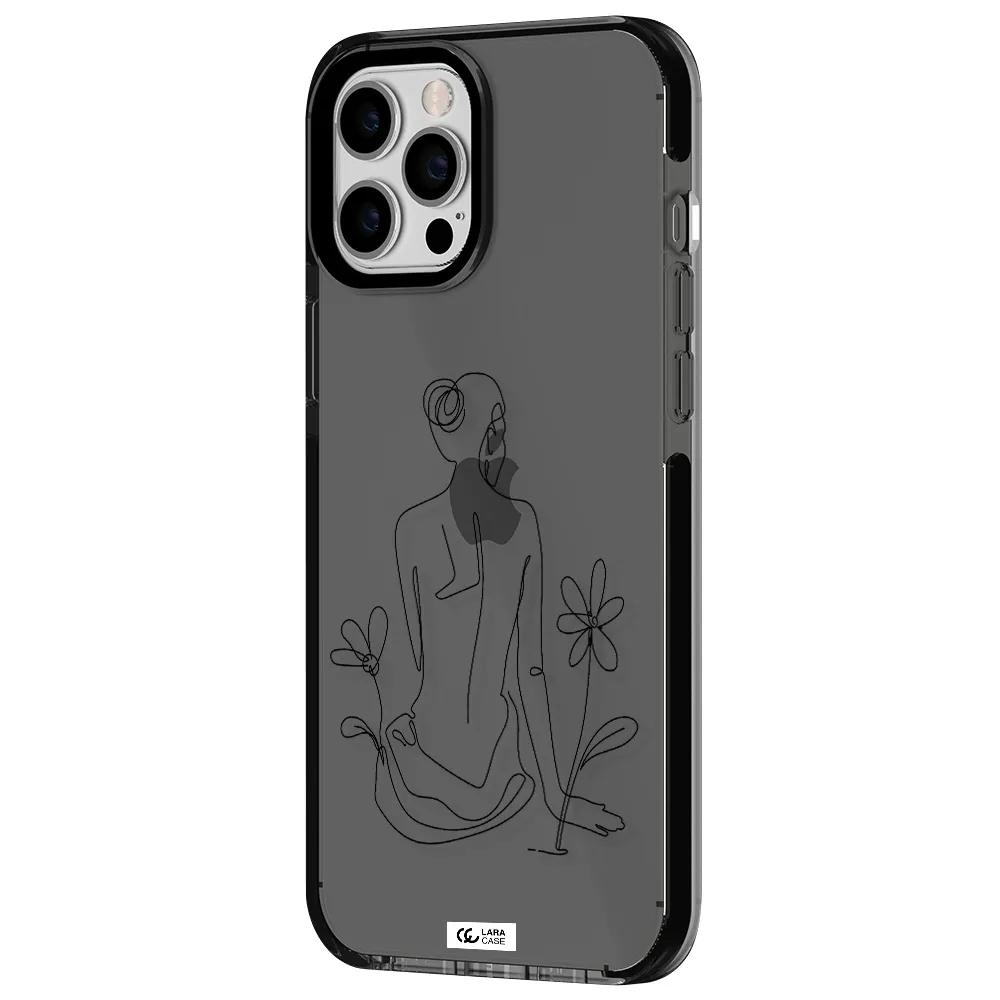a woman sitting on a flower Apple iPhone 12 pro max impact Smoke Black Case