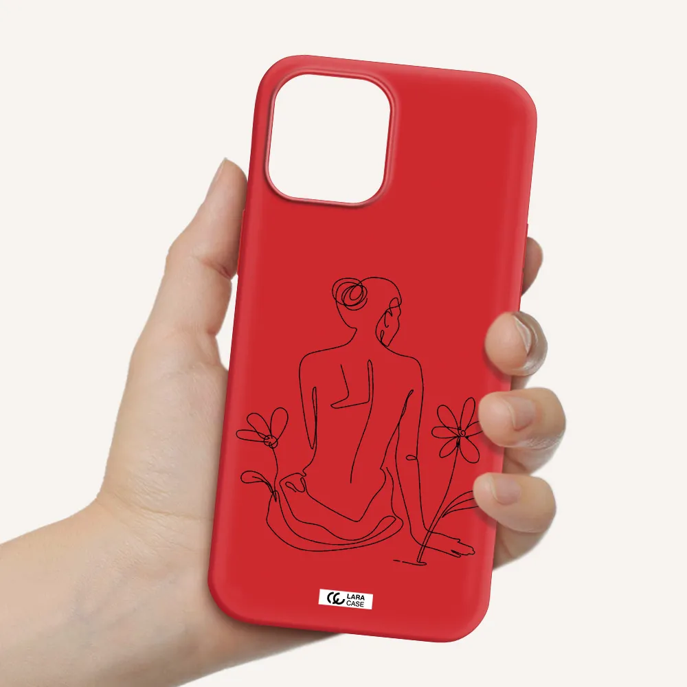 a woman sitting on a flower Apple iPhone 12 pro max Silicone Imperial Red Case