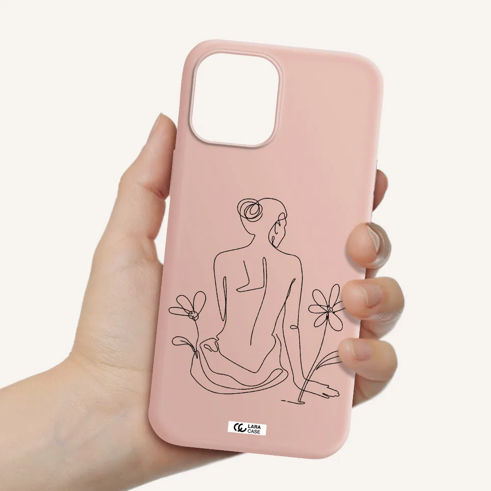 a woman sitting on a flower Apple iPhone 12 pro max Silicone pastel pink Case