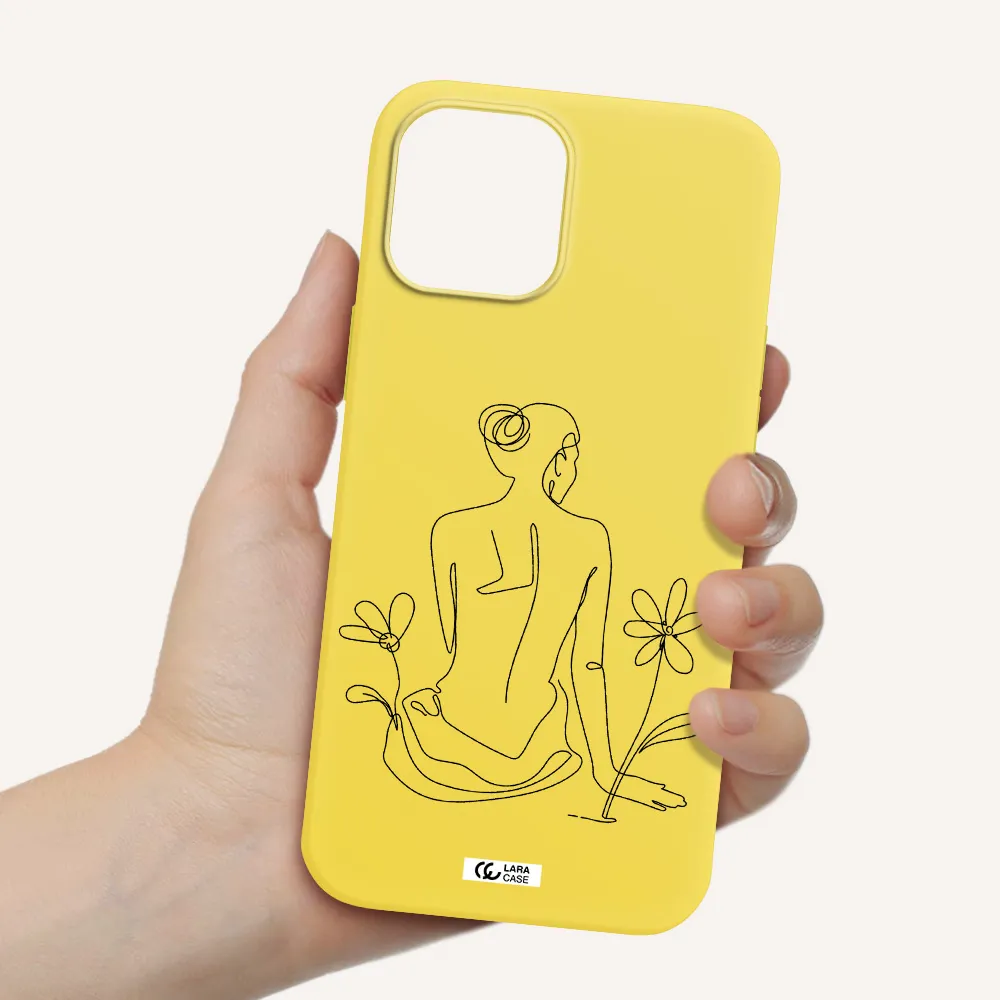 a woman sitting on a flower Apple iPhone 12 pro Silicone canary yellow Case