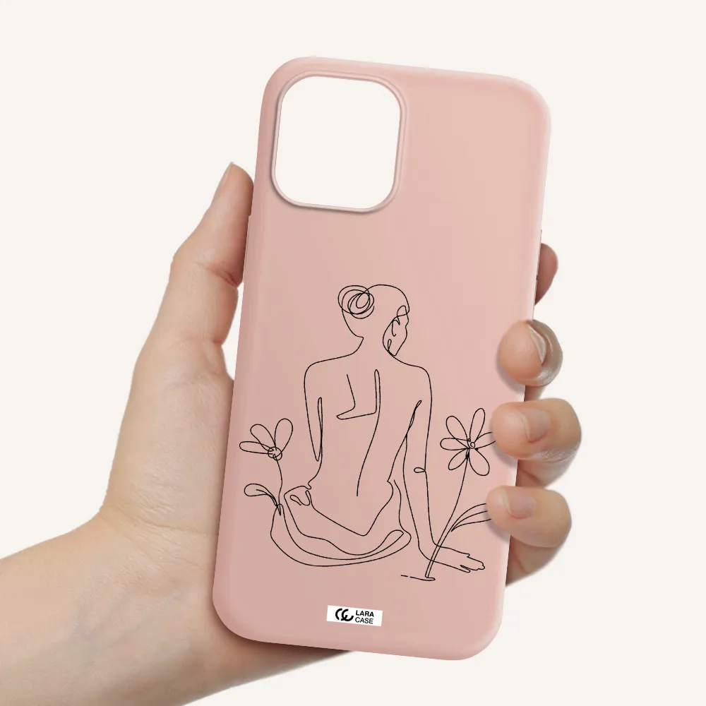 a woman sitting on a flower Apple iPhone 12 pro Silicone pastel pink Case