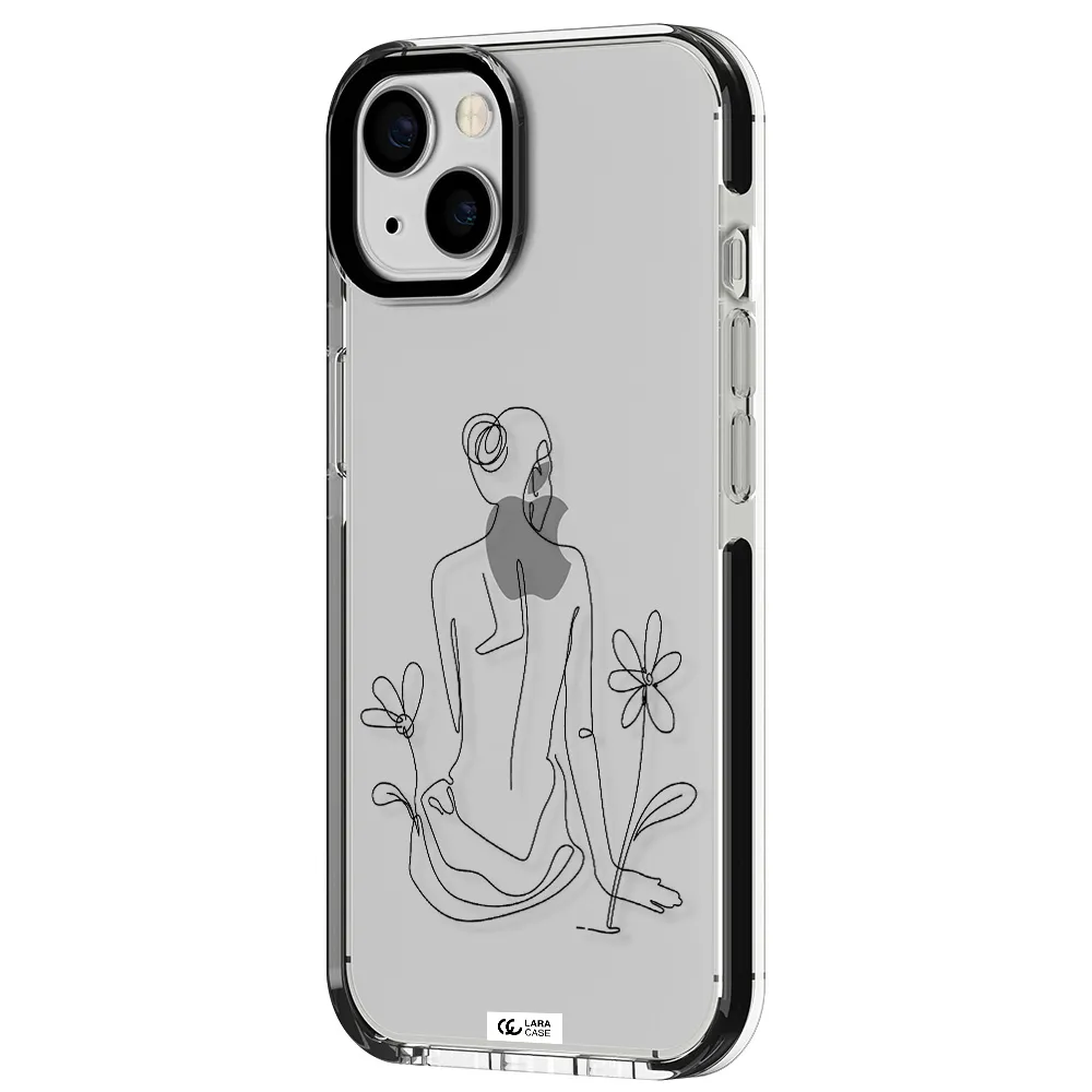 a woman sitting on a flower Apple iPhone 13 impact black border Case