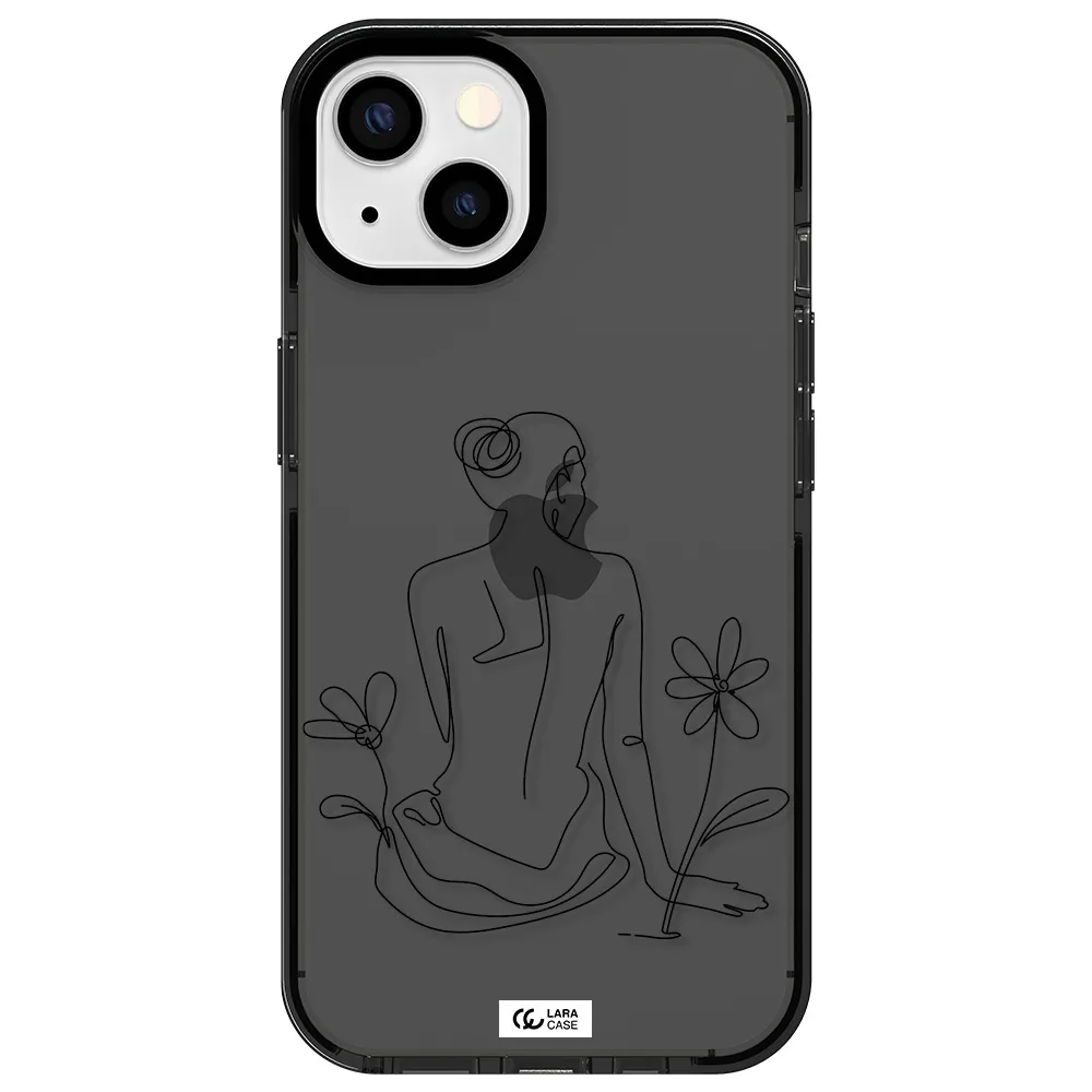 a woman sitting on a flower Apple iPhone 13 impact Smoke Black Case