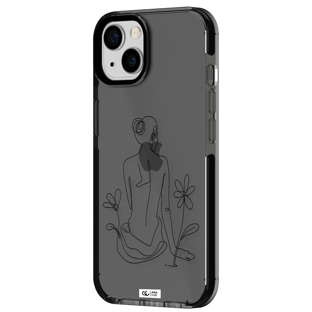 a woman sitting on a flower Apple iPhone 13 impact Smoke Black Case