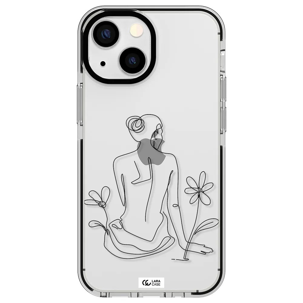 a woman sitting on a flower Apple iPhone 13 mini impact black border Case
