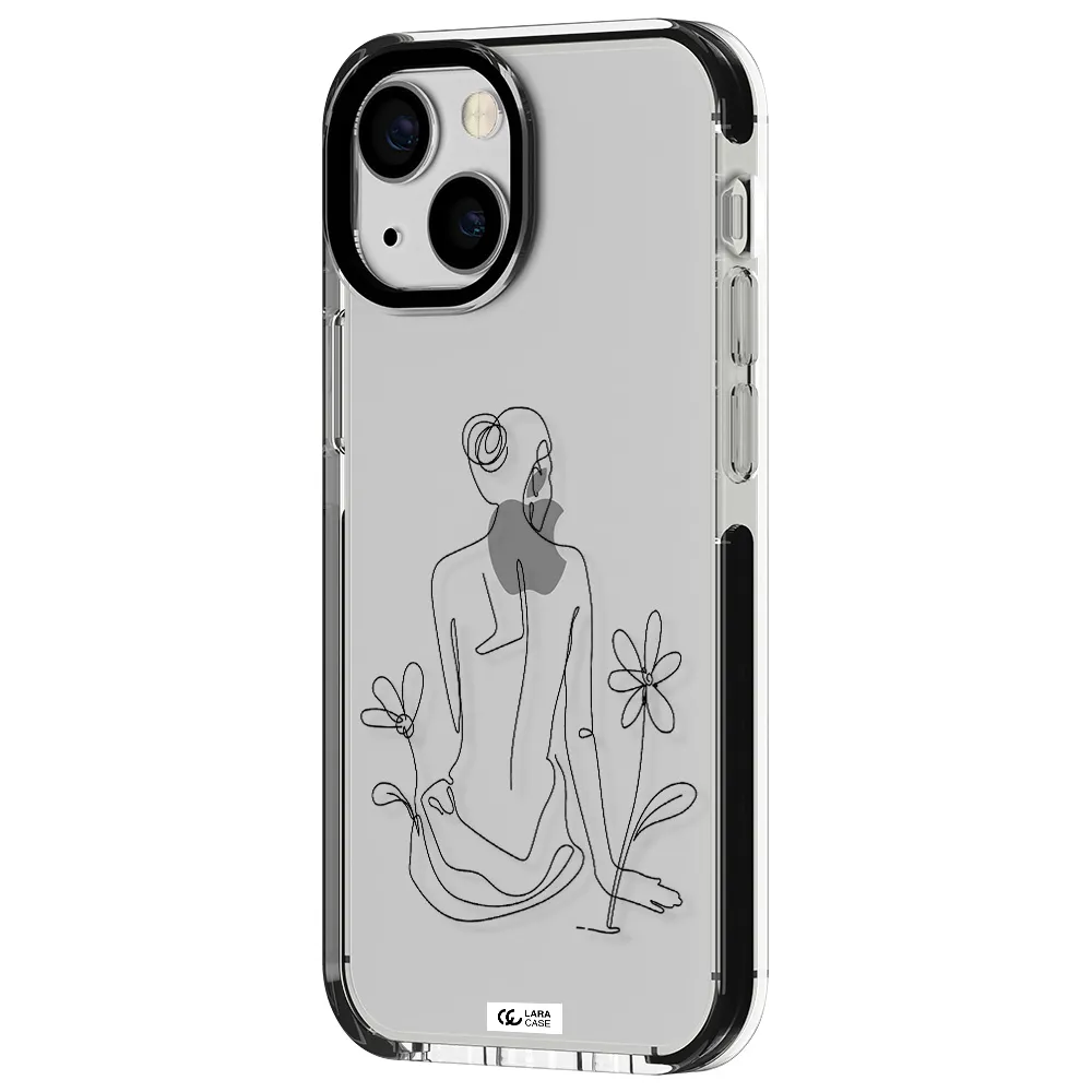 a woman sitting on a flower Apple iPhone 13 mini impact black border Case