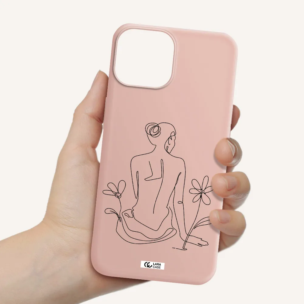 a woman sitting on a flower Apple iPhone 13 mini Silicone pastel pink Case