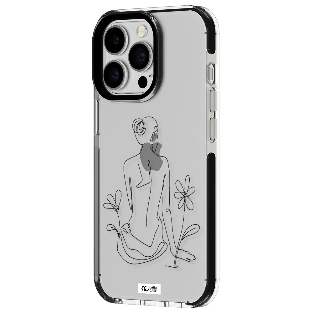 a woman sitting on a flower Apple iPhone 13 Pro impact black border Case