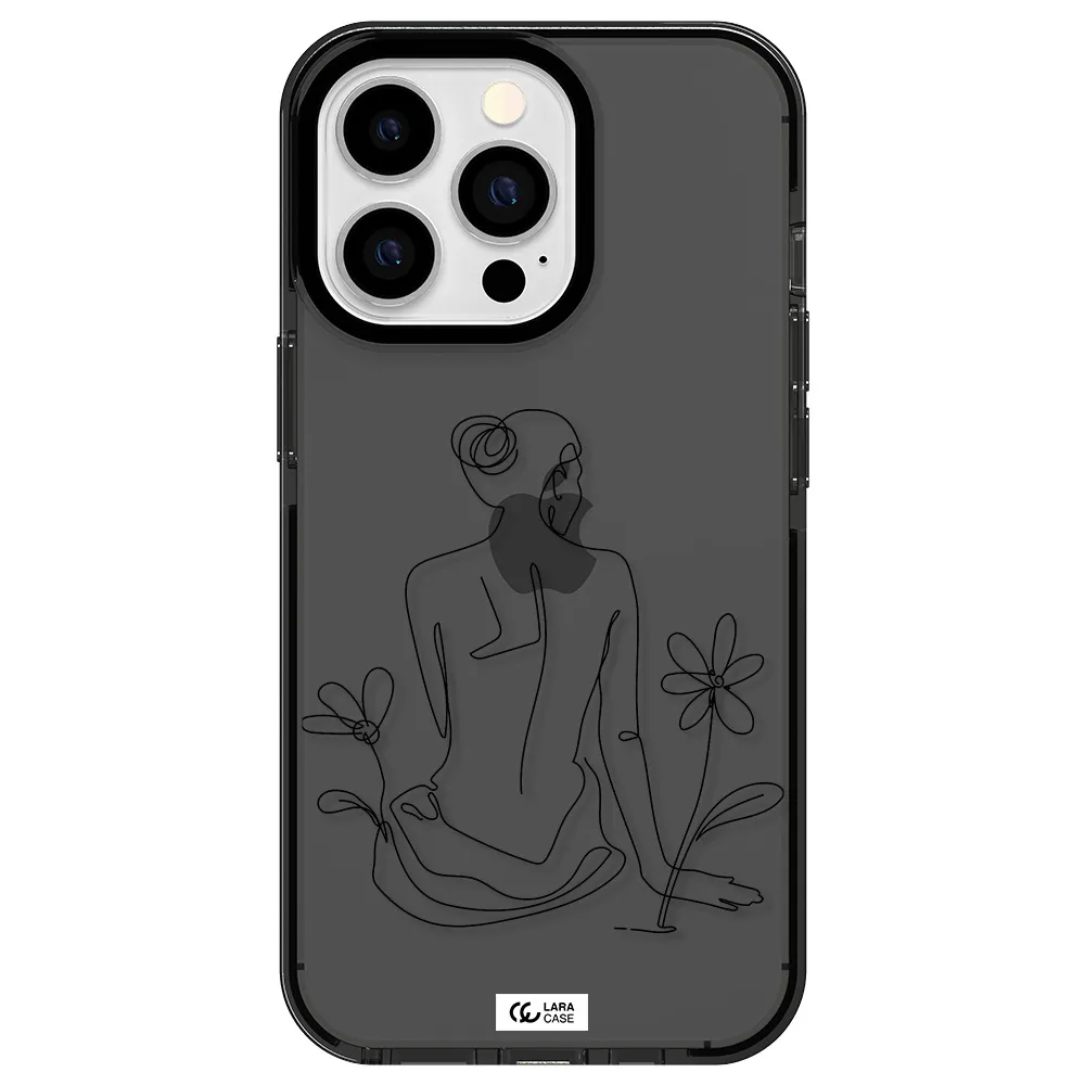 a woman sitting on a flower Apple iPhone 13 Pro impact Smoke Black Case
