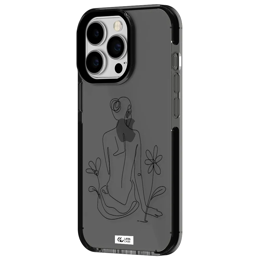 a woman sitting on a flower Apple iPhone 13 Pro impact Smoke Black Case