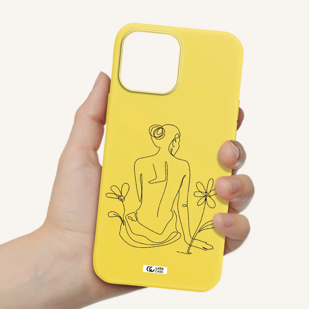 a woman sitting on a flower Apple iPhone 13 Pro Max Silicone canary yellow Case