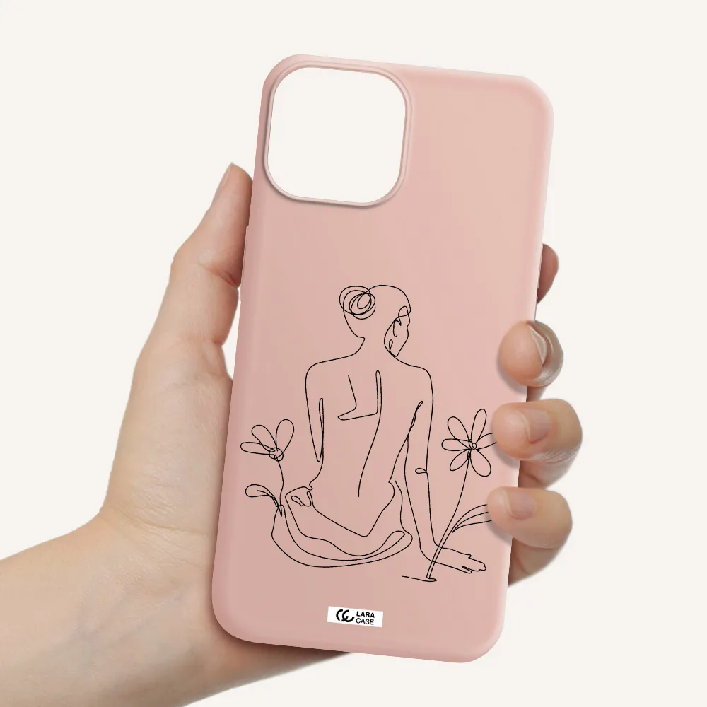 a woman sitting on a flower Apple iPhone 13 Silicone pastel pink Case