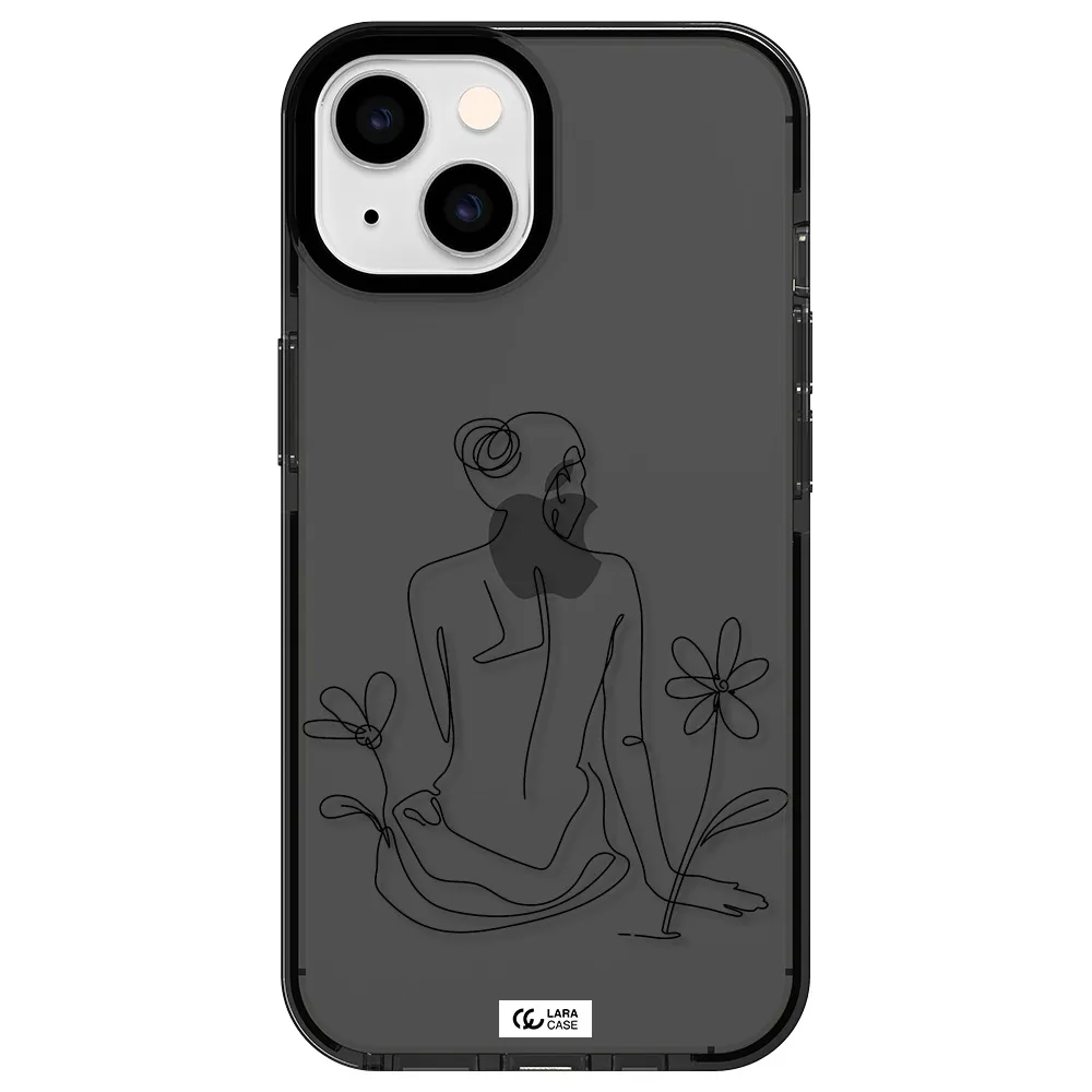 a woman sitting on a flower Apple iPhone 14 impact Smoke Black Case