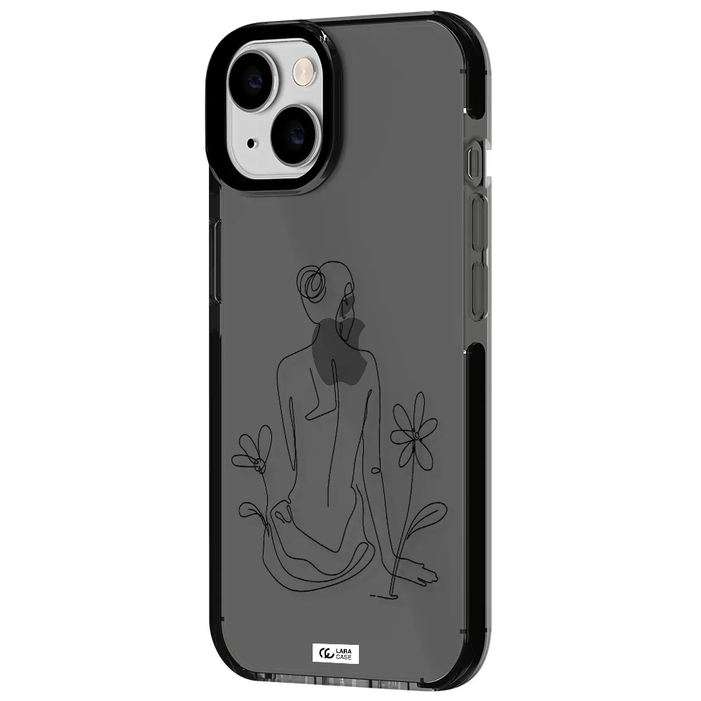 a woman sitting on a flower Apple iPhone 14 impact Smoke Black Case