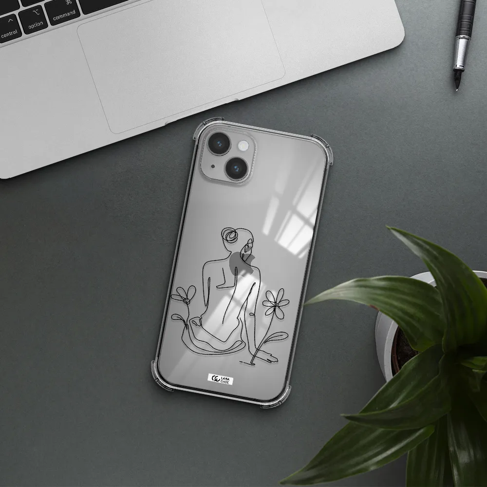 a woman sitting on a flower Apple iPhone 14 plus Clear PC Case