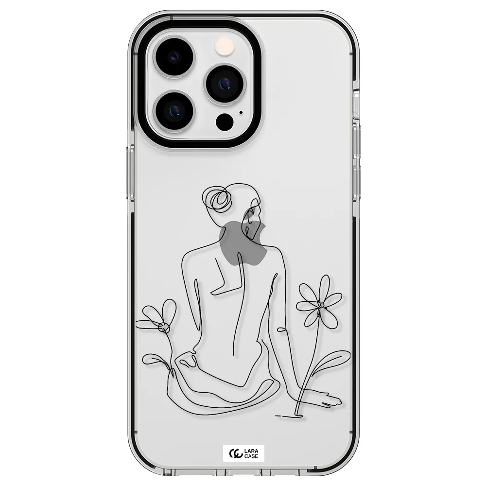 a woman sitting on a flower Apple iPhone 14 pro max impact black border Case