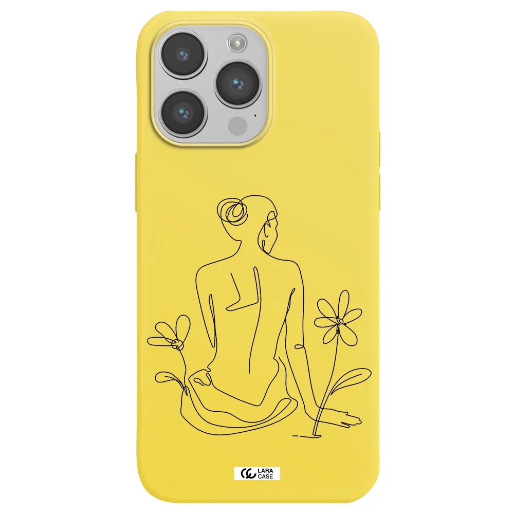 a woman sitting on a flower Apple iPhone 14 pro Silicone canary yellow Case
