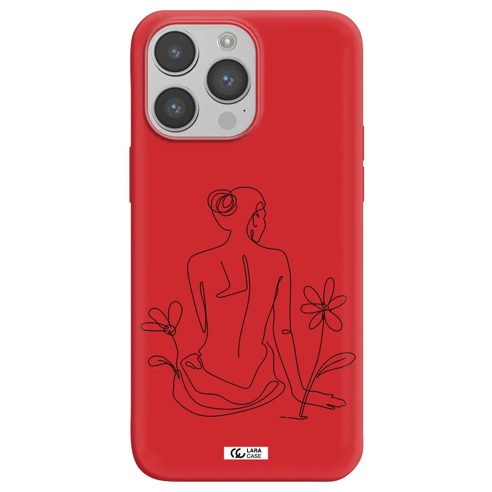 a woman sitting on a flower Apple iPhone 14 pro Silicone Imperial Red Case
