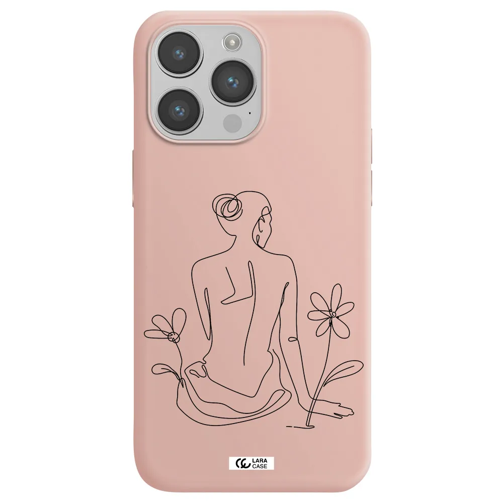 a woman sitting on a flower Apple iPhone 14 pro Silicone pastel pink Case