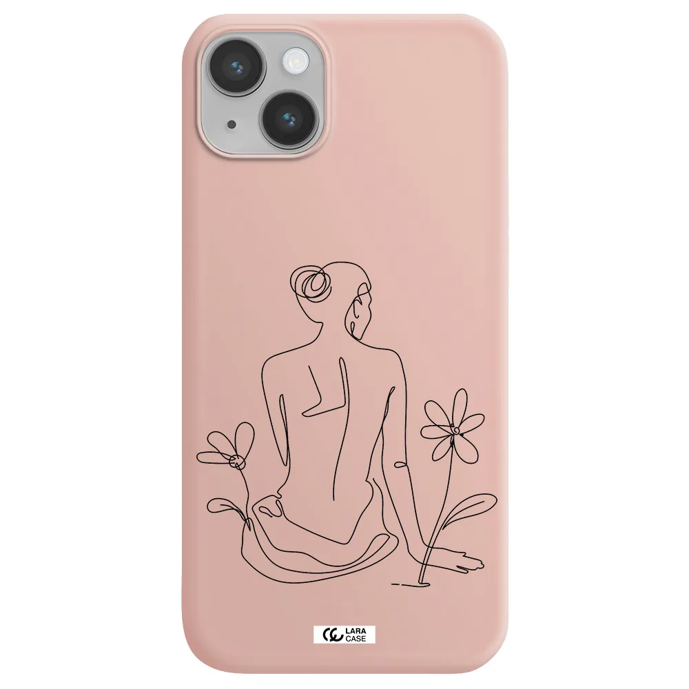 a woman sitting on a flower Apple iPhone 14 Silicone pastel pink Case