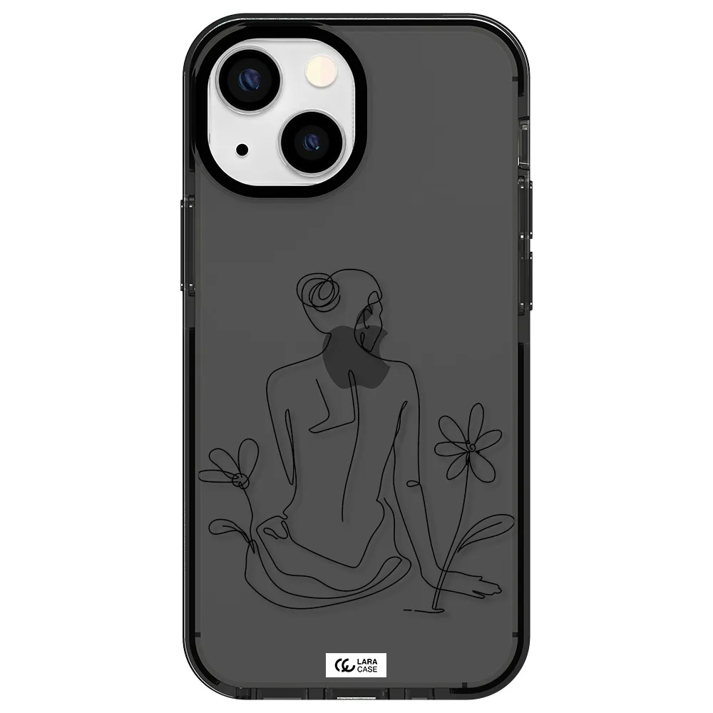 a woman sitting on a flower Apple iPhone 15 impact Smoke Black Case