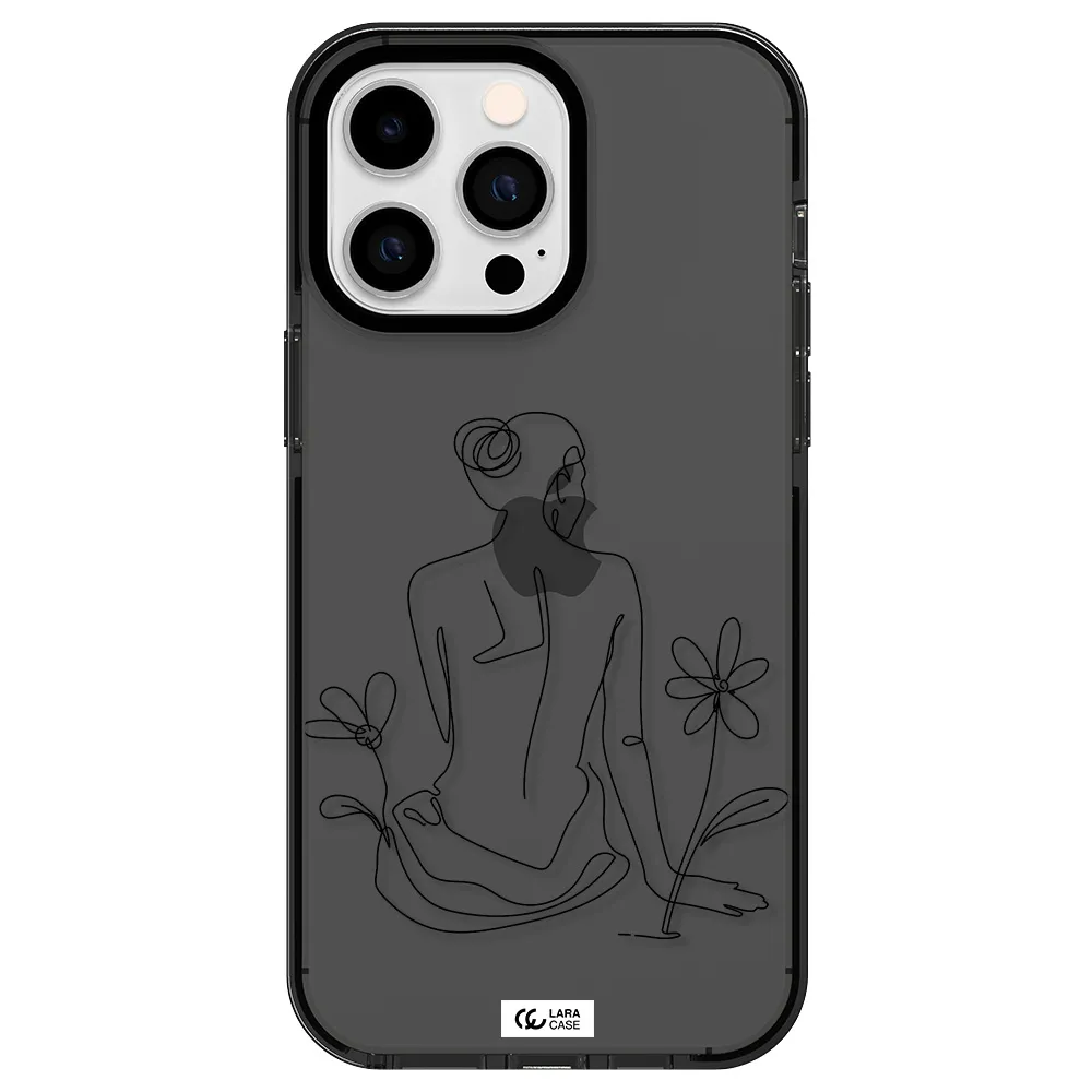 a woman sitting on a flower Apple iPhone 15 Pro impact Smoke Black Case