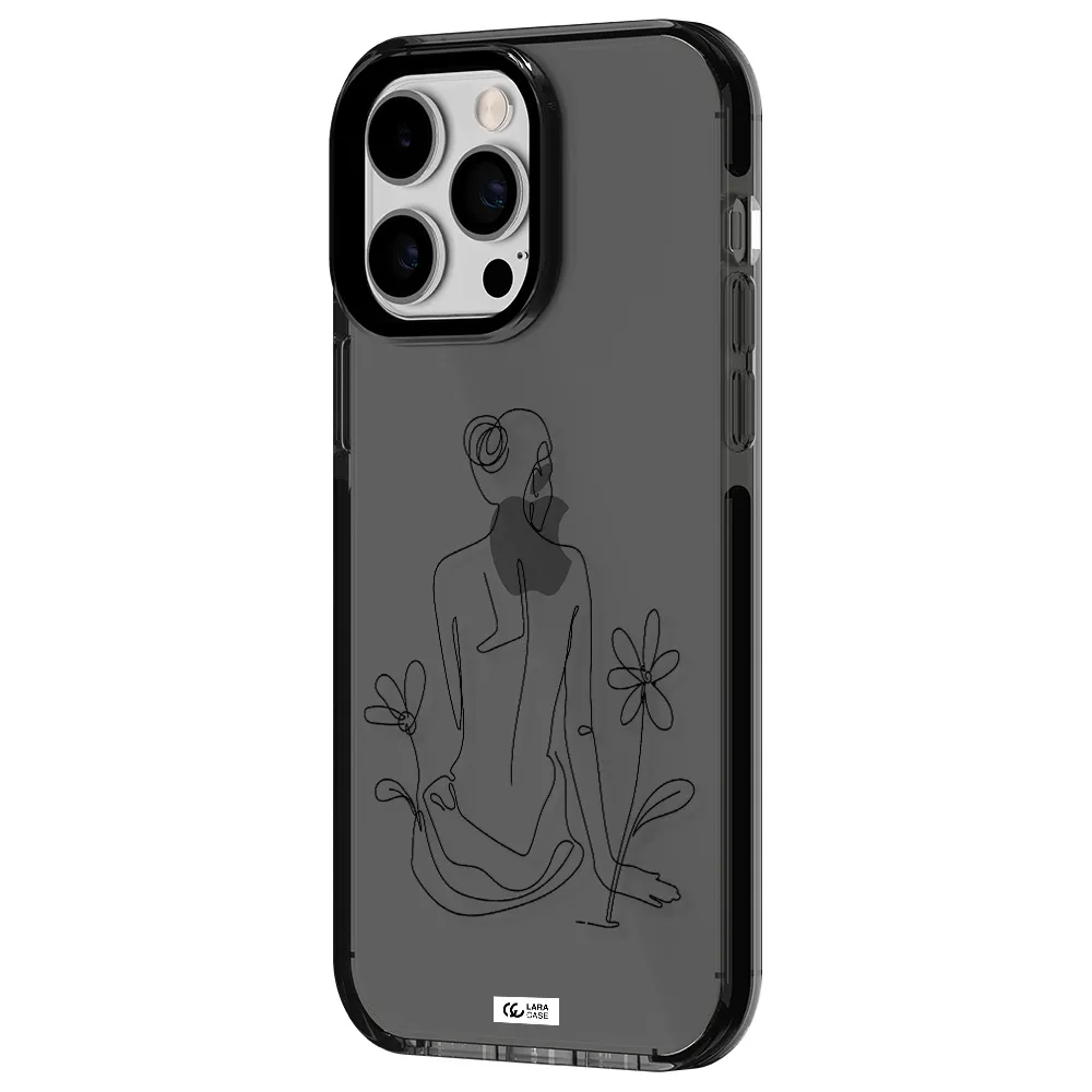 a woman sitting on a flower Apple iPhone 15 Pro impact Smoke Black Case