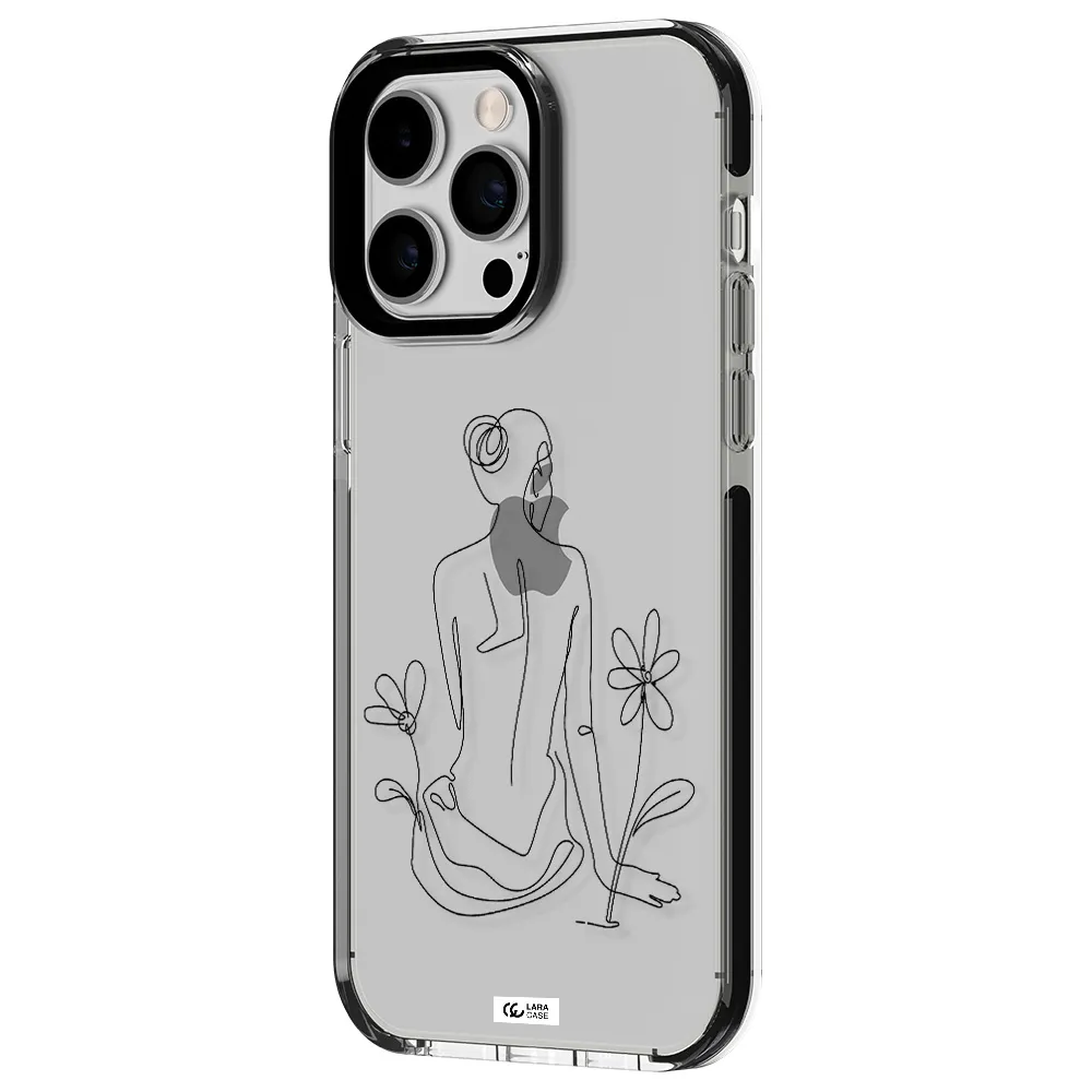 a woman sitting on a flower Apple iPhone 15 Pro Max impact black border Case