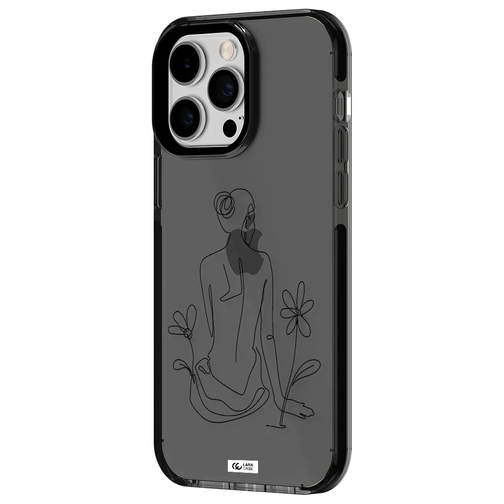 a woman sitting on a flower Apple iPhone 15 Pro Max impact Smoke Black Case