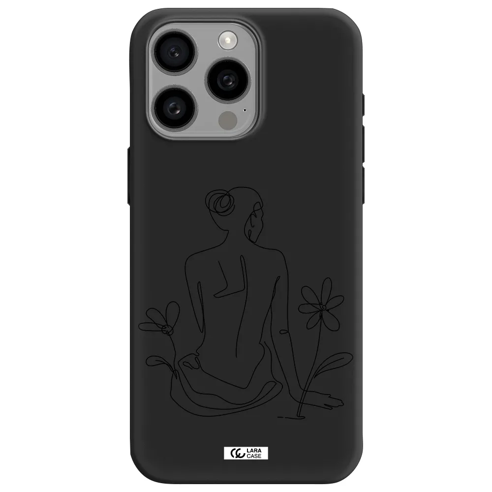 a woman sitting on a flower Apple Iphone 15 Pro max Silicone black Case
