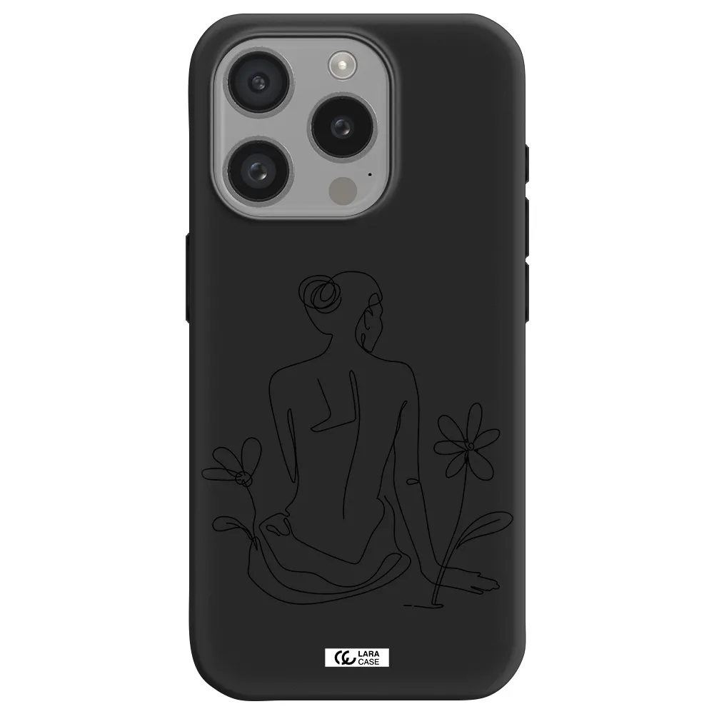 A Woman Sitting On A Flower Apple Iphone 15 Pro Silicone Black Case