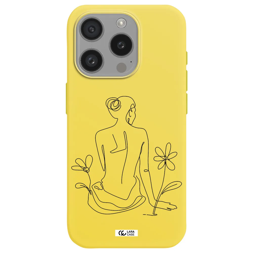 A Woman Sitting On A Flower Apple Iphone 15 Pro Silicone Canary Yellow Case