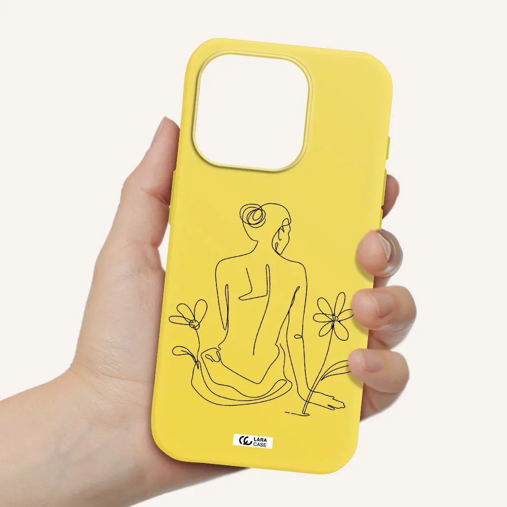 A Woman Sitting On A Flower Apple Iphone 15 Pro Silicone Canary Yellow Case