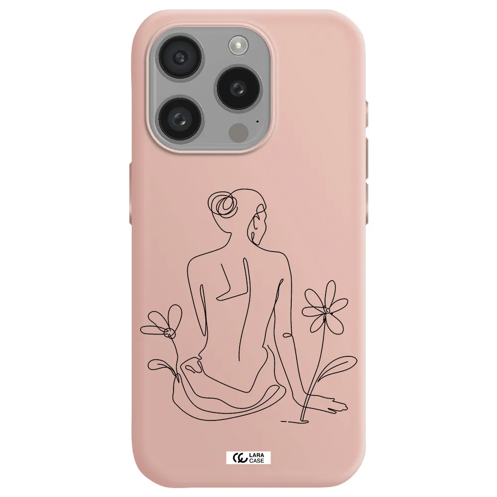 A Woman Sitting On A Flower Apple Iphone 15 Pro Silicone Pastel Pink Case