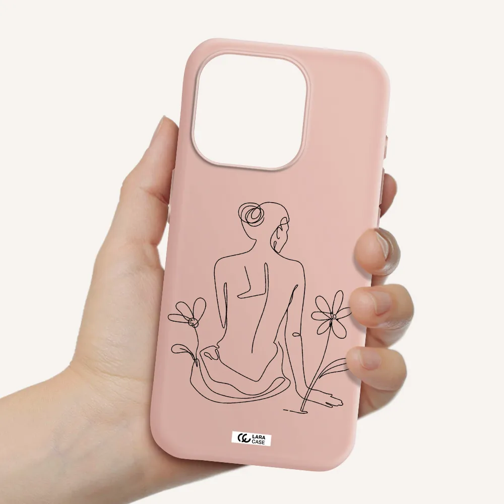 A Woman Sitting On A Flower Apple Iphone 15 Pro Silicone Pastel Pink Case
