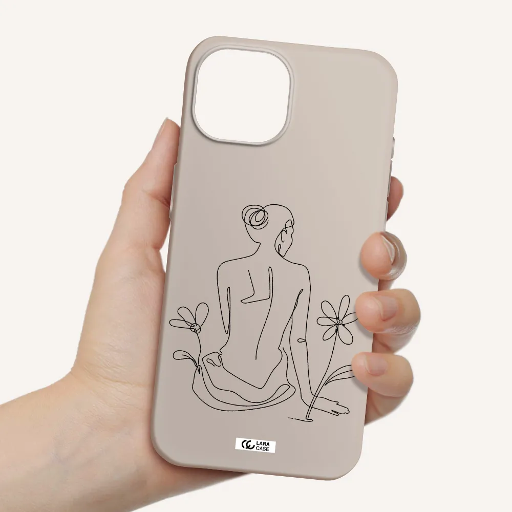 a woman sitting on a flower Apple iPhone 15 Silicone Stone Case