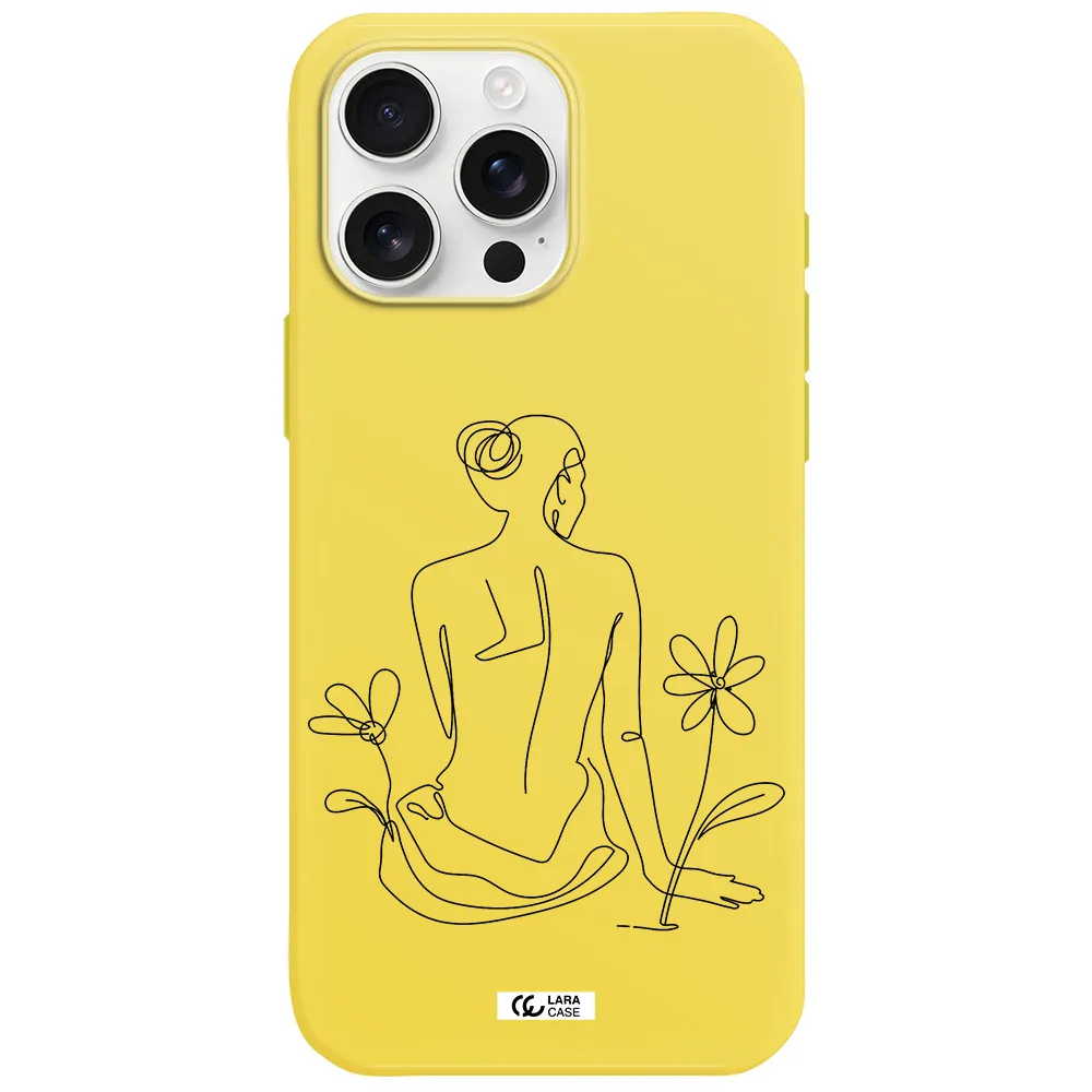 A Woman Sitting On A Flower Apple Iphone 16 Pro Max Silicone Canary Yellow Case