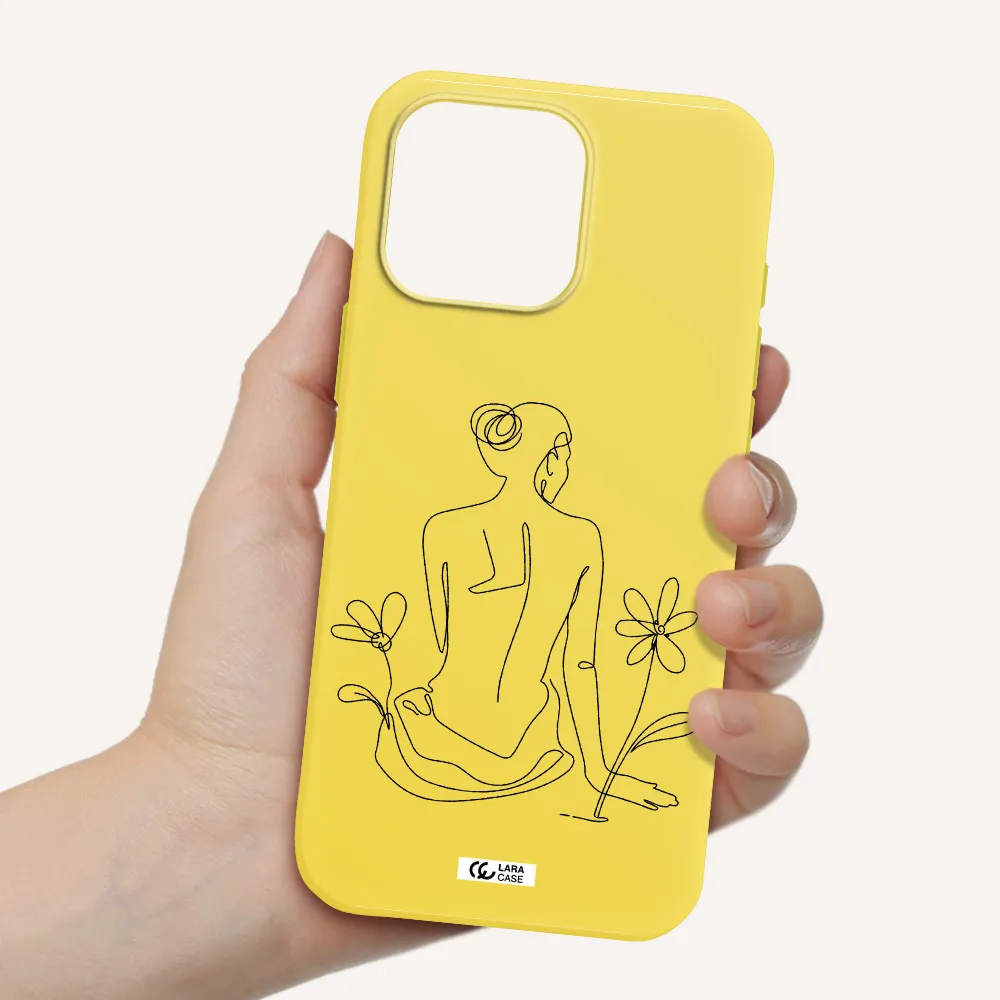 A Woman Sitting On A Flower Apple Iphone 16 Pro Max Silicone Canary Yellow Case