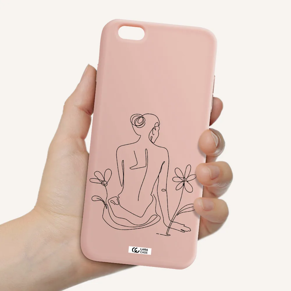 a woman sitting on a flower Apple iPhone 6 plus Silicone pastel pink Case