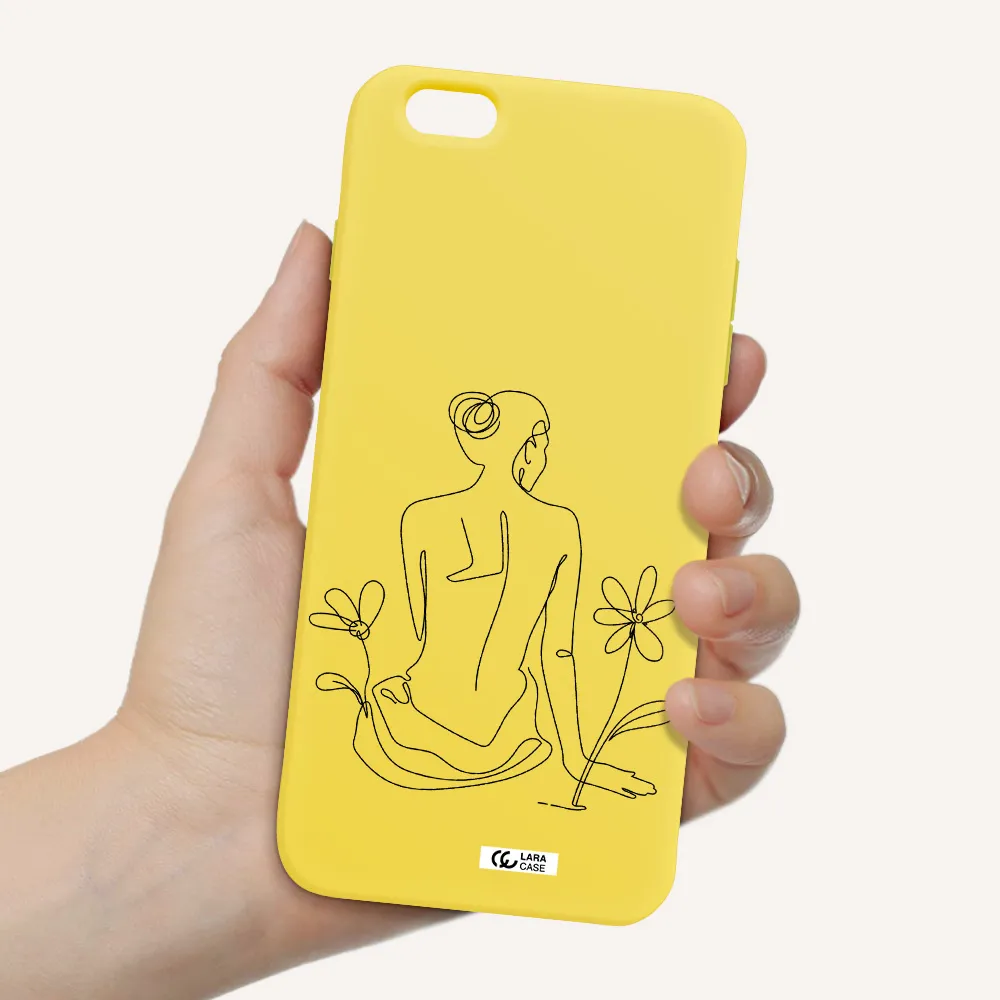 a woman sitting on a flower Apple iPhone 6 s plus Silicone canary yellow Case