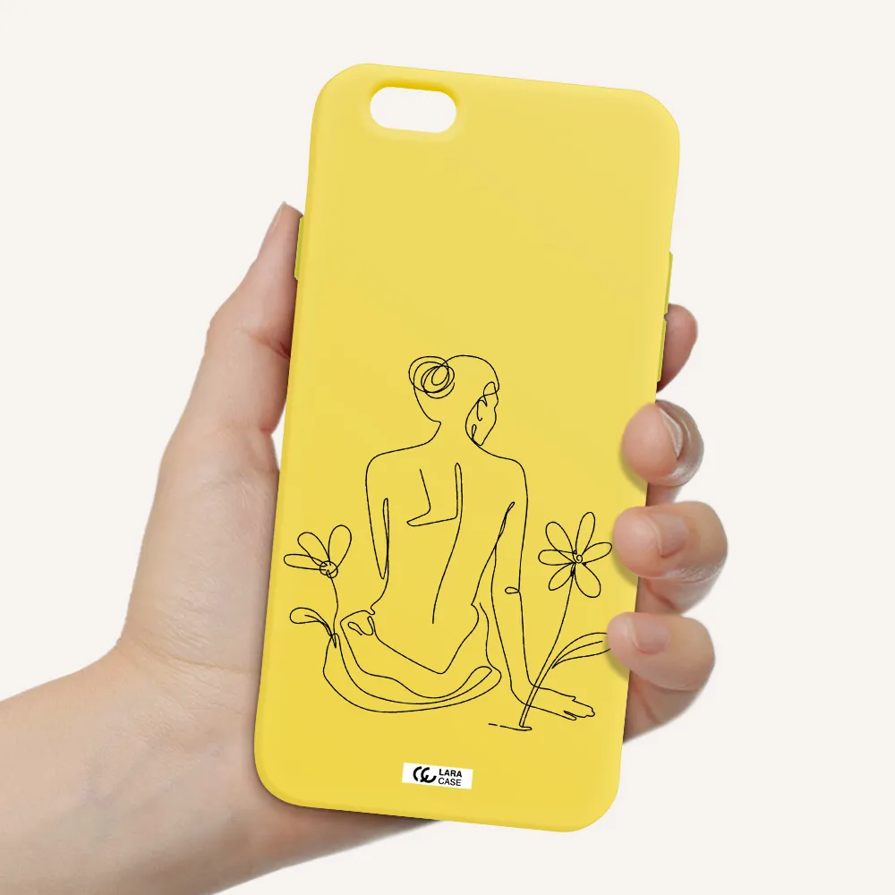 a woman sitting on a flower Apple iPhone 6 Silicone canary yellow Case