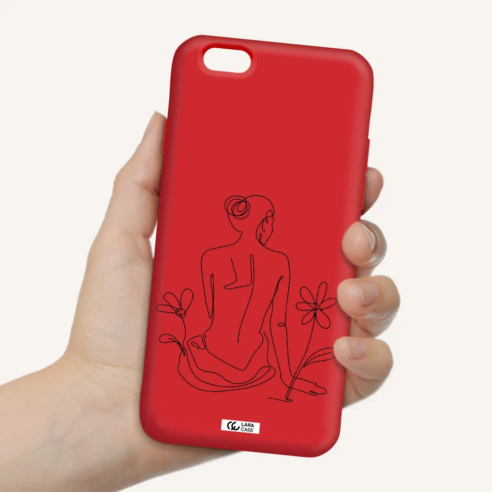 a woman sitting on a flower Apple iPhone 6 Silicone Imperial Red Case