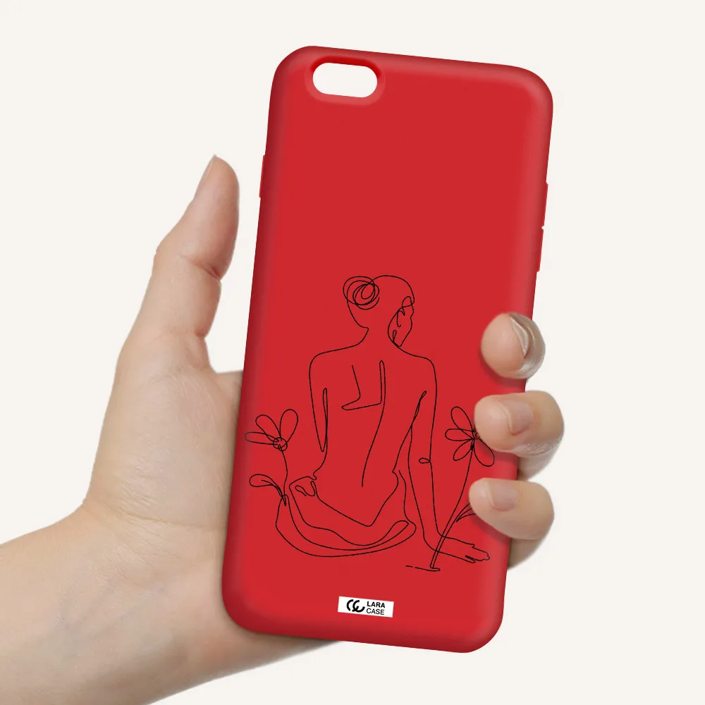 a woman sitting on a flower Apple iPhone 6S Silicone Imperial Red Case