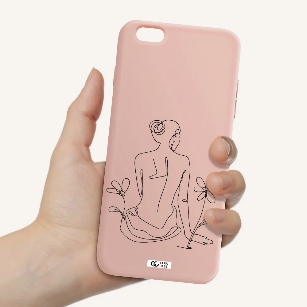 a woman sitting on a flower Apple iPhone 6S Silicone pastel pink Case