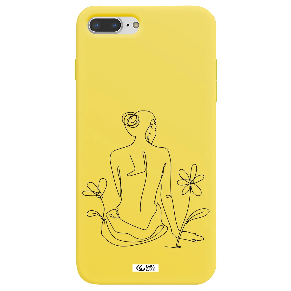 a woman sitting on a flower Apple iPhone 7 plus Silicone canary yellow Case
