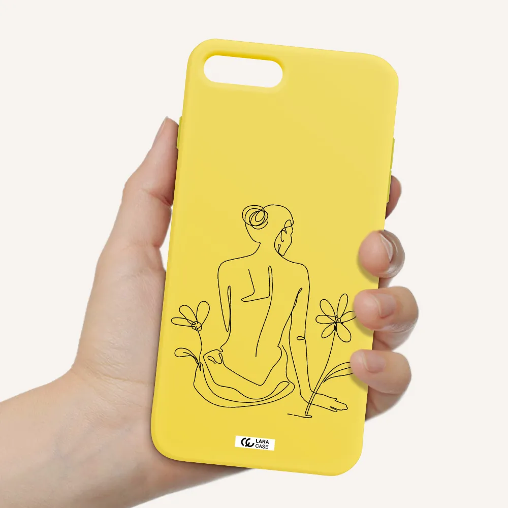 a woman sitting on a flower Apple iPhone 7 plus Silicone canary yellow Case