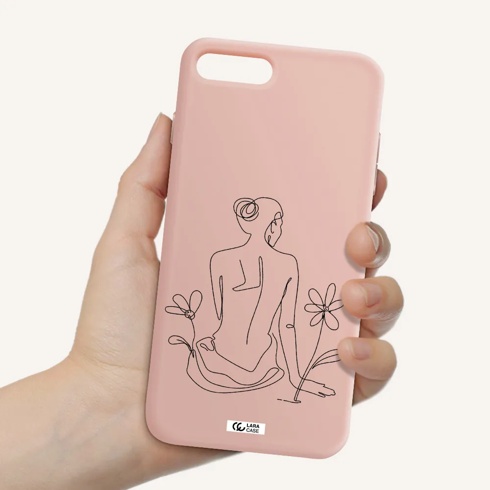 a woman sitting on a flower Apple iPhone 7 plus Silicone pastel pink Case