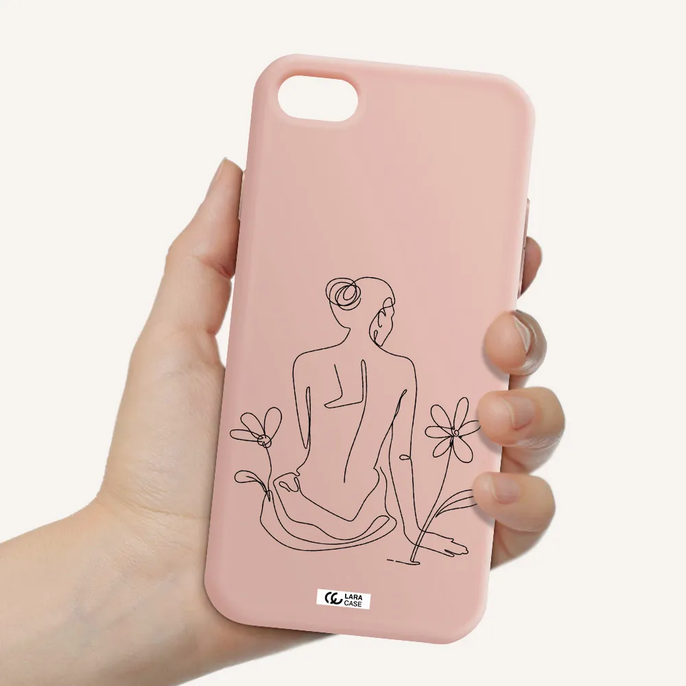 a woman sitting on a flower Apple iPhone 7 Silicone pastel pink Case