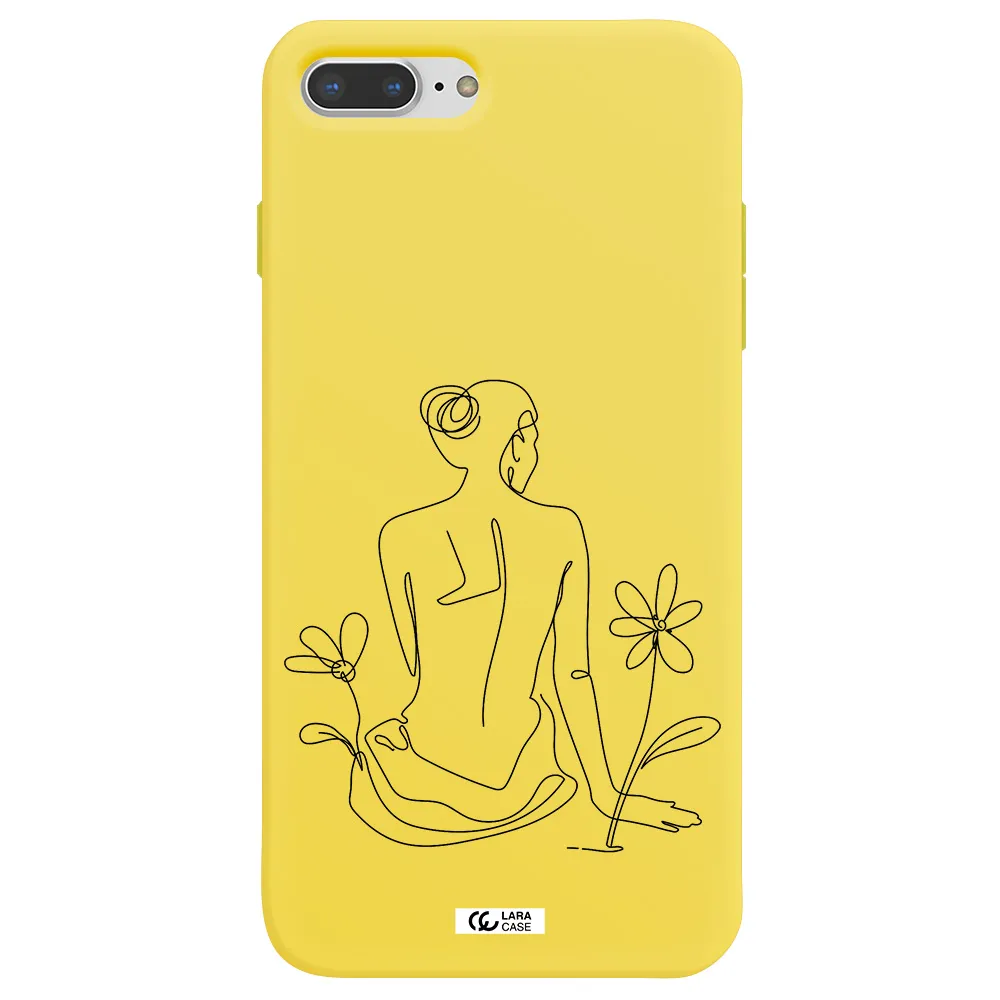 a woman sitting on a flower Apple iPhone 8 plus Silicone canary yellow Case