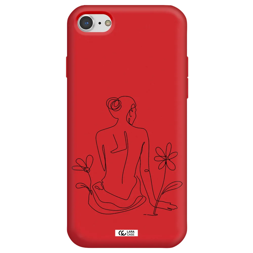 a woman sitting on a flower Apple iPhone 8 Silicone Imperial Red Case